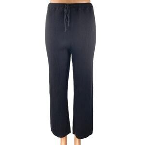 Legoe Heritage Womens Black Rib Knit Straight Leg High Waist Trousers Pants XS